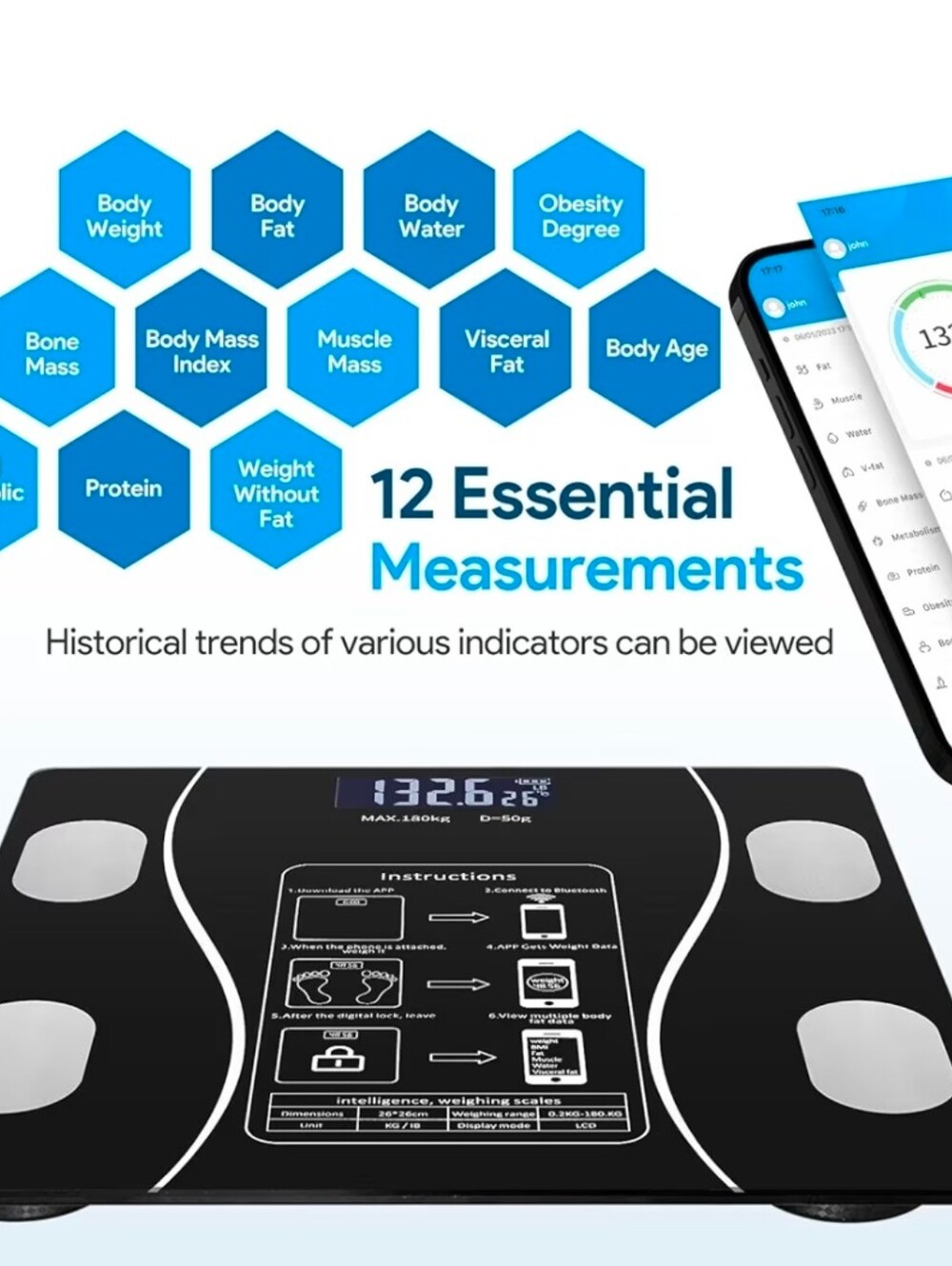 Home Use Intelligent Body Scale - Black - Picture 3 of 7